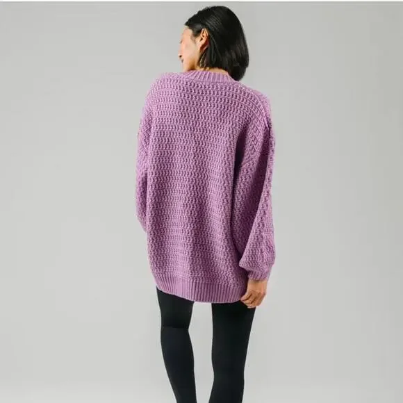 Zyia Active Lilac Petra Chunky Knit Cardigan Puff Sleeves Women’s size Small - Picture 13 of 15